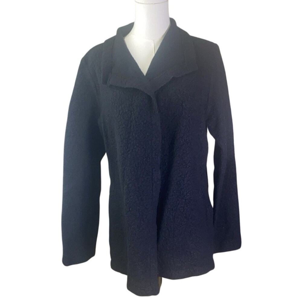 Eileen Fisher Virgin Wool Blend Wubby Fleece Open Cardigan Medium
